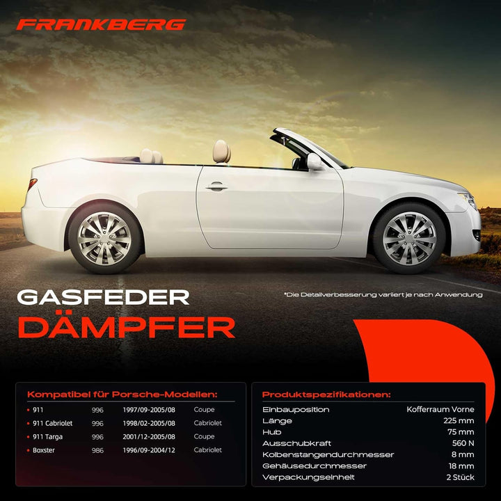 Frankberg 2x Gasfeder Kompatibel mit 911 996 Coupe 1997-2005 911 996 Cabriolet 1998-2005 911 996 Tar