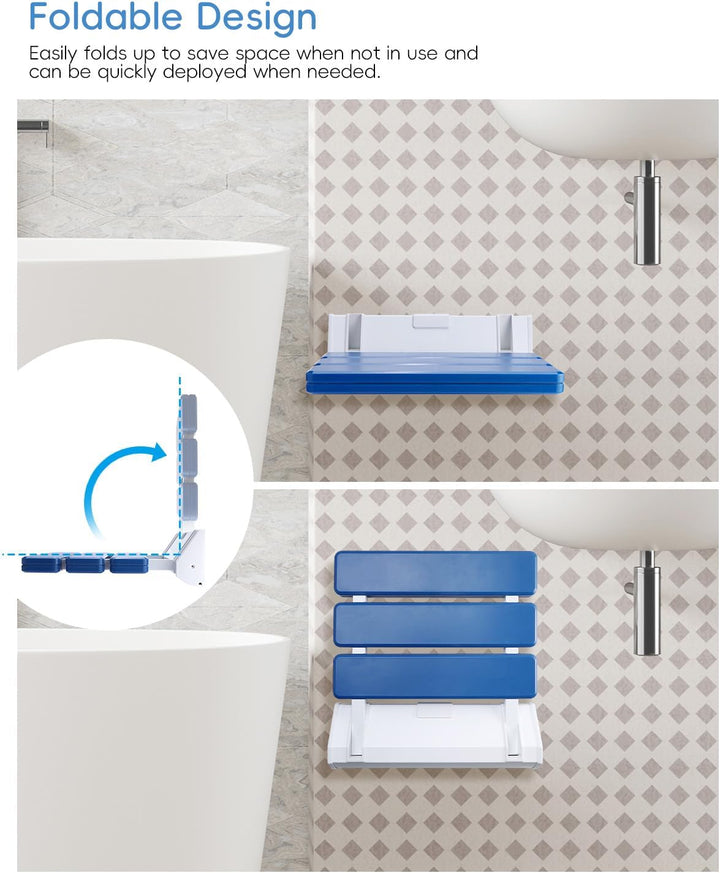 FreeTec Duschklappsitz Duschsitz Klappbar Wandmontage Belastbar bis 130kg Tragkraft Zusammenklappbar