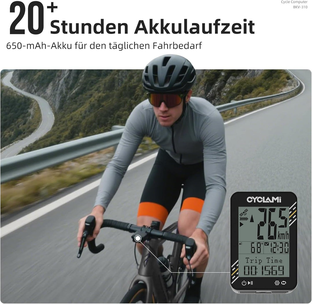 Fahrradcomputer Wireless – 5-Satelliten-GPS-Fahrradtacho und Kilometerzähler – 2,4-Zoll-Display, auc