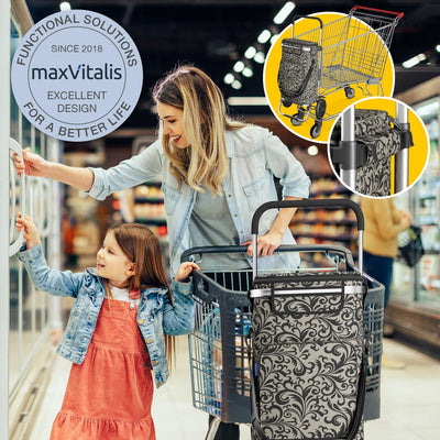 maxVitalis Einkaufstrolley klappbar, Einkaufswagen mit Kühlfach, 3in1 Trolley, Sackkarre & Umhängeta