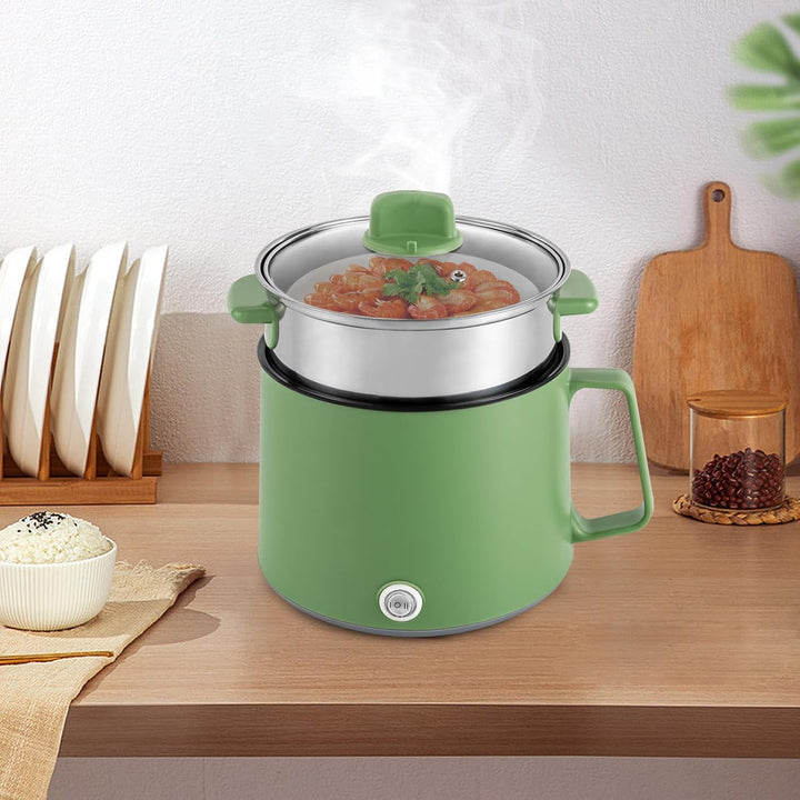 Elektrischer Kochtopf 1.7L Mini Hot Pot, 600W Slow Cooker & Nudelkocher mit Dampfgarer, Edelstahl An