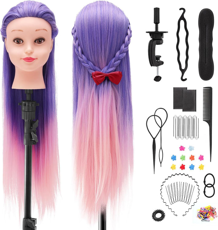 TwoWin 100% Synthetischer Frisierkopf, Übungskopf 29 Zoll /74cm Friseurkopf, Trainingskopf für Frise
