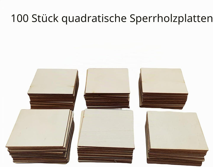 100 Stück unfertige Sperrholzblätter, 7,5 x 7,5 x 0,2 cm, quadratische Holzblätter, Blanko-Holzblätt