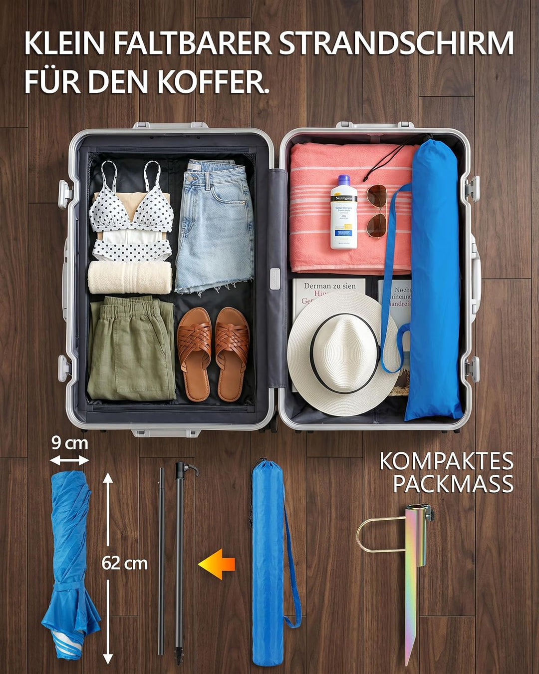 4smile Sonnenschirm Strand SunnyJoy, Blau – 3er Set inkl. Strandschirm windfest stabil, Rasendorn So