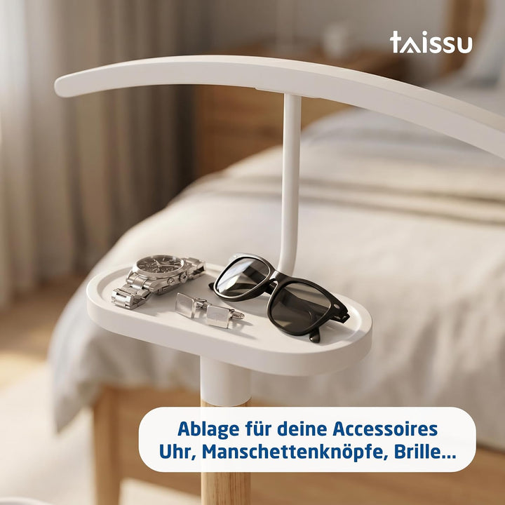 Herrendiener Mod. EIDE - Farbe Weiss und Holz - Mit oberer Kleiderstange und Hosenstange - 47 x 29 x