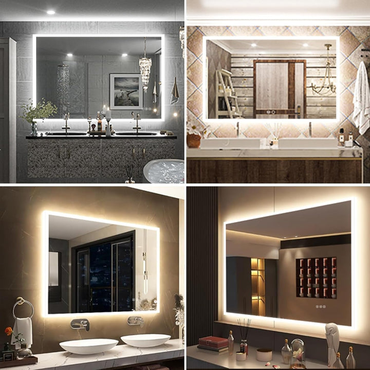 100x70cm LED Spiegel Bad Mit Bluetooth, Badezimmerspiegel Mit Licht, Badspiegel Badezimmer mit Defog