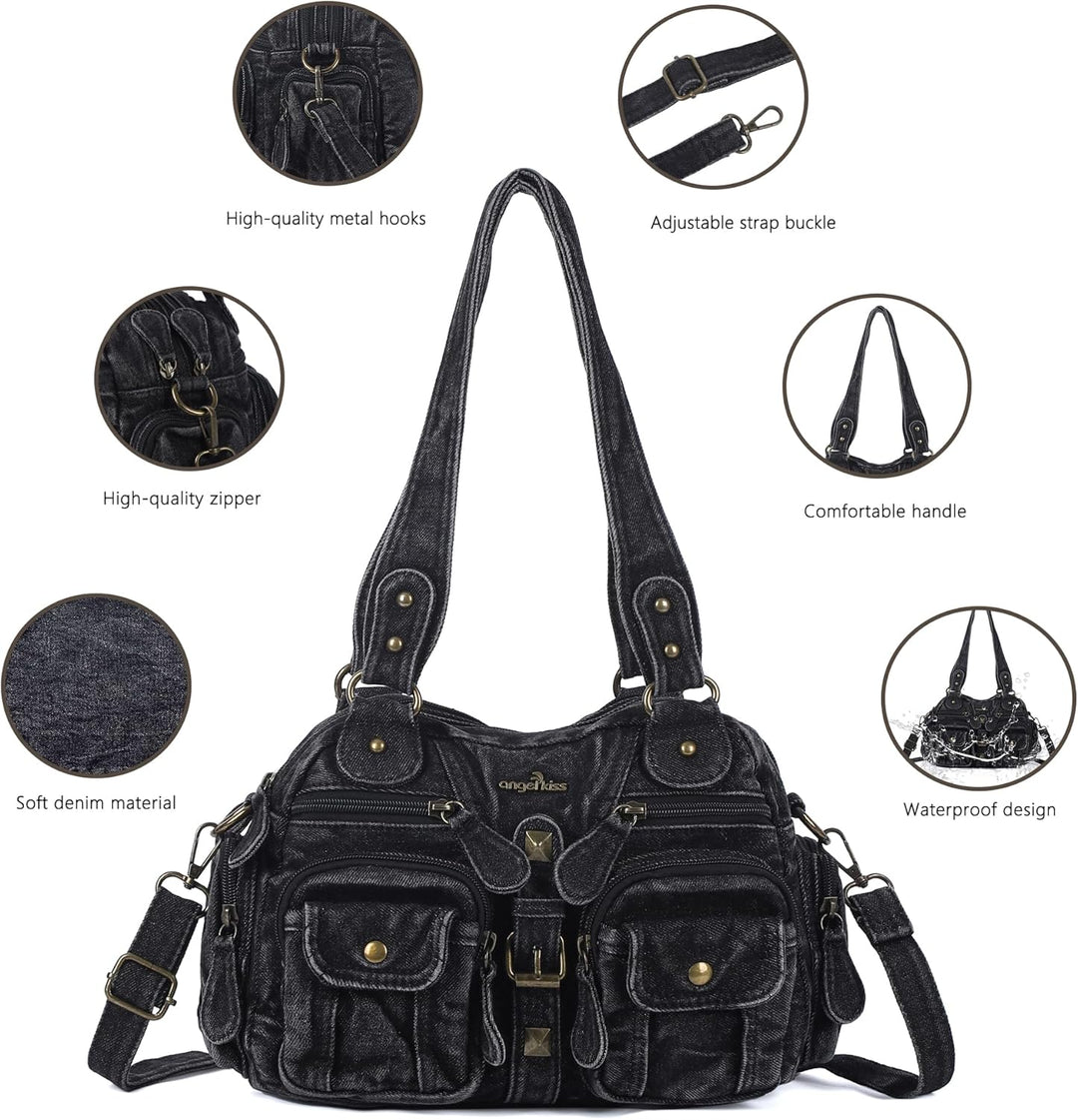 Angel Kiss Damen Handtasche 2 Hauptfächer Multifunktionale Handtasche Weich PU Leder Tasche mit Reis