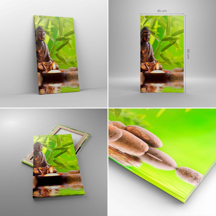 Bilder auf Leinwand Buddhismus Feng Shui Spa Bambus Leinwandbild mit Rahmen 45x80cm Wandbilder Dekor