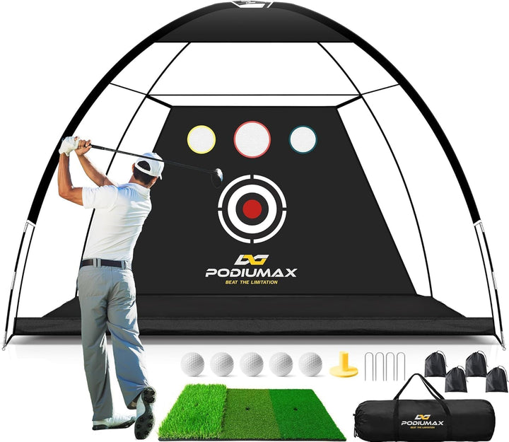 PodiuMax Golf Netz, 3x2.1M / 60x50x64CM Einfach Aufzubauendes Golfnetz Übungsnetz für Outdoor Indoor