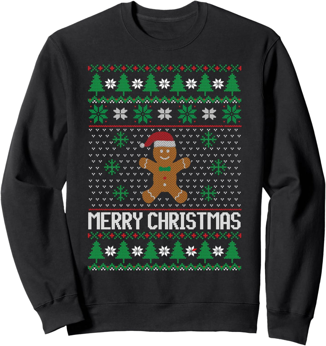 Weihnachten Hässliche Pullover Lebkuchenmann Bäume Schnee Feiertage Sweatshirt