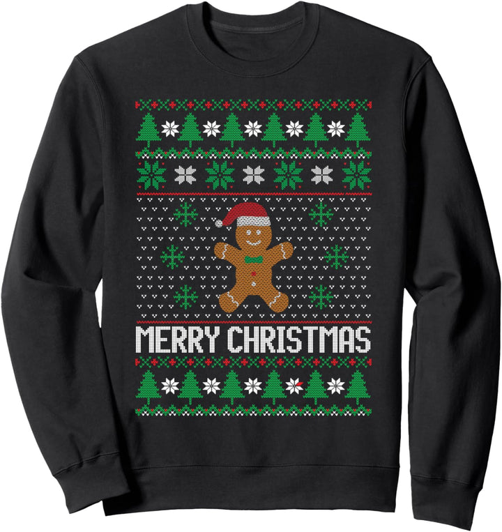 Weihnachten Hässliche Pullover Lebkuchenmann Bäume Schnee Feiertage Sweatshirt