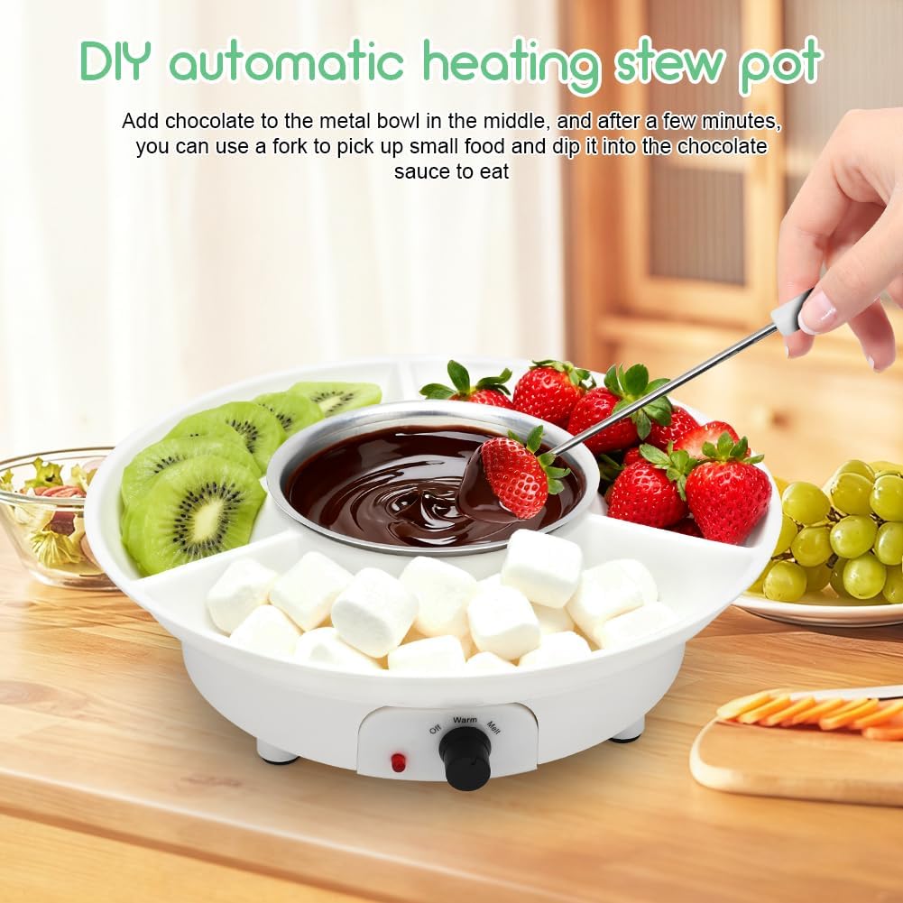 Schokoladen Fondue Set, 260ml Elektrisches Schokoladen mit 2 Temperaturstufen, Abnehmbare Servierpla