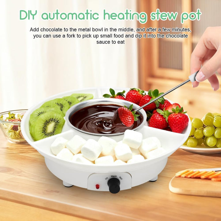 Schokoladen Fondue Set, 260ml Elektrisches Schokoladen mit 2 Temperaturstufen, Abnehmbare Servierpla