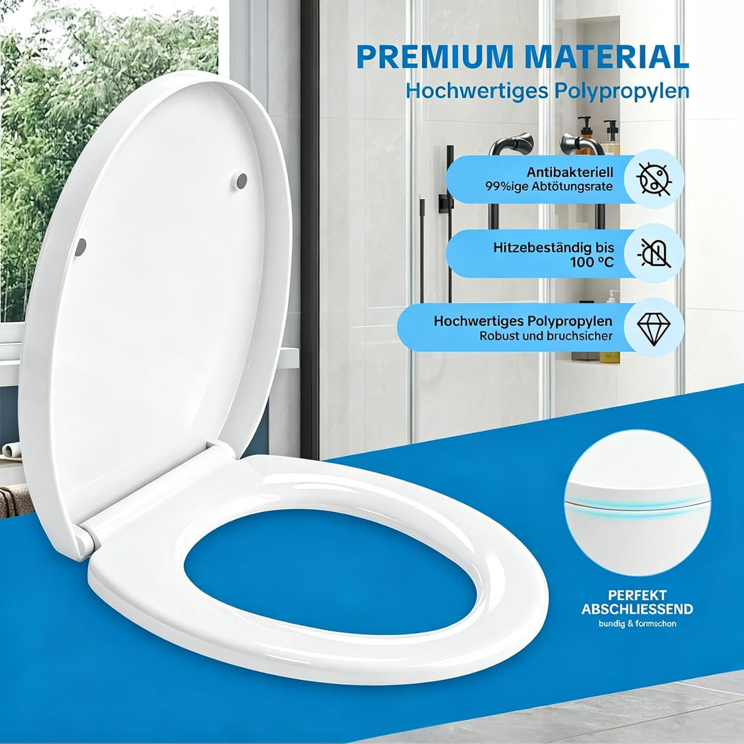 NUESTRA VIDA Ovaler WC-Sitz mit verdicktem Design und Absenkautomatik – einfache Montage, Edelstahl-