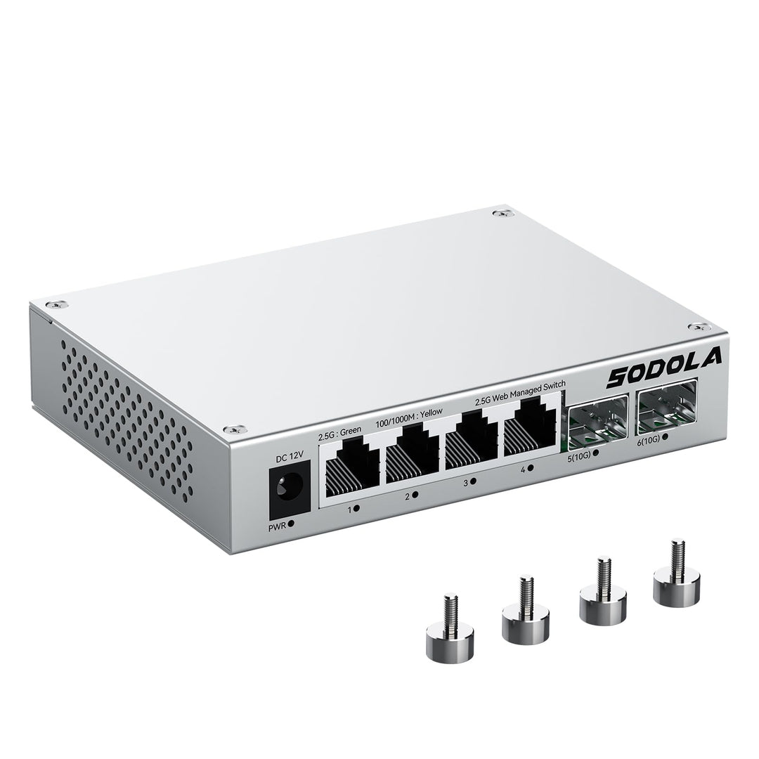 SODOLA 2.5Gbit Switch Managed,4 x 2.5G Base-T Ports, 2 x 10G SFP+ SL902-SWTGW124AS, SL902-SWTGW124AS