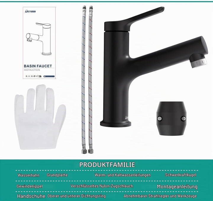DETBOM Wasserhahn Bad mit Ausziehbar Brause, Armatur Badezimmer mit 2 Strahlarten, Einhebelmischer W