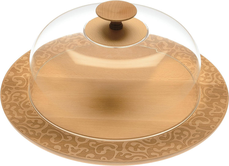 Alessi MW24 Dressed in Wood Deckel/Glocke mit Knopf aus Buchenholz, Glas, transparent, 6 x 33 x 23 c