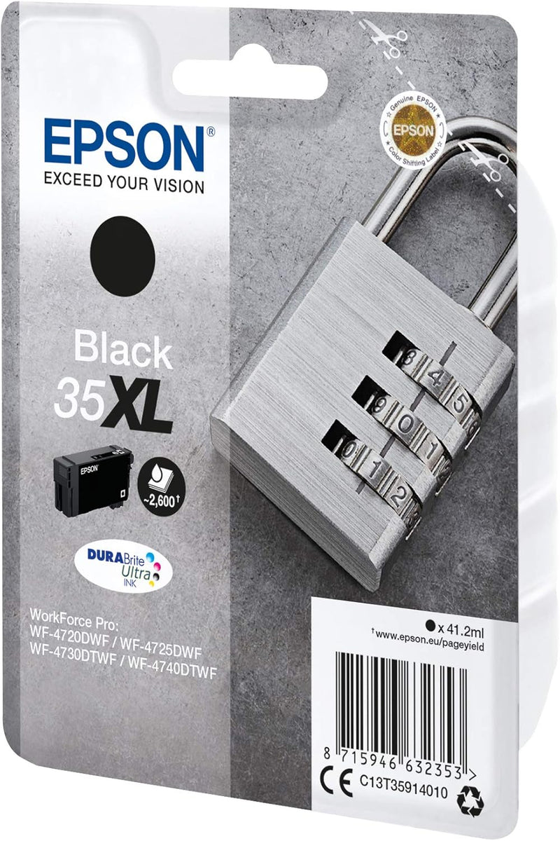 Epson Original 35XL Tinte Schloss (WF-4720DWF, WF-4725DWF, WF-4730DTWF, WF-4740DTWF), schwarz schwar