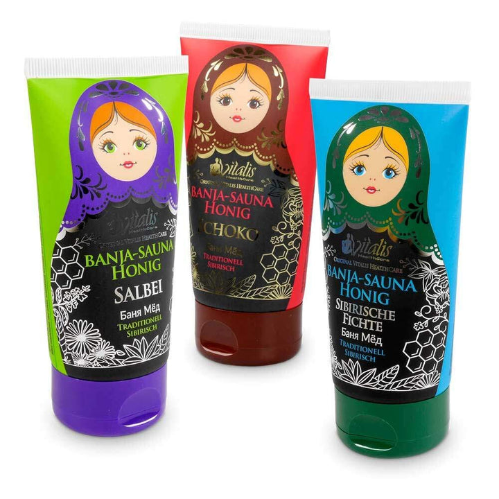 3er Set- Vitalis Banja Saunahonig-Creme 120 ml Tube/Saunahonig sibirische Fichte, Salbei und Schoko