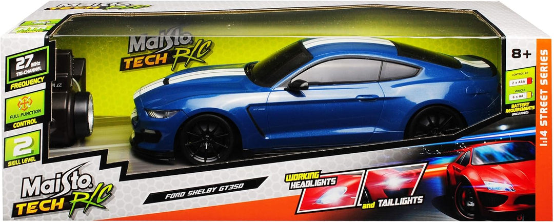 Generisch Ford Shelby Mustang VI GT GT350 Blau mit Streifen Ab 2014 27 MHz RC Funkauto - inklusive B