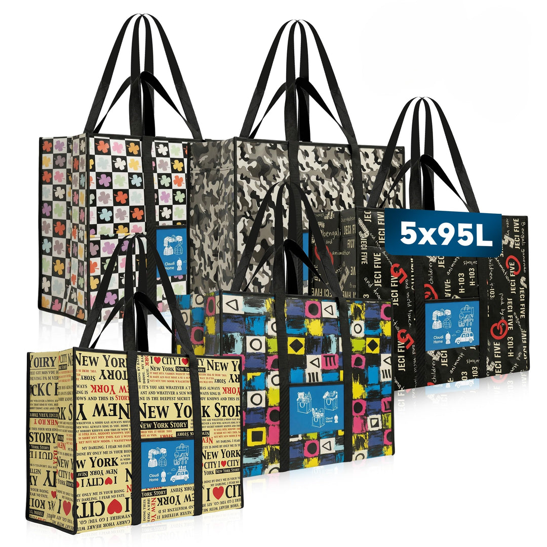 5er-Set XXL Umzugstaschen 100L mit Rucksackfunktion & verstärkten Griffen, extrem robuste Kleidertas
