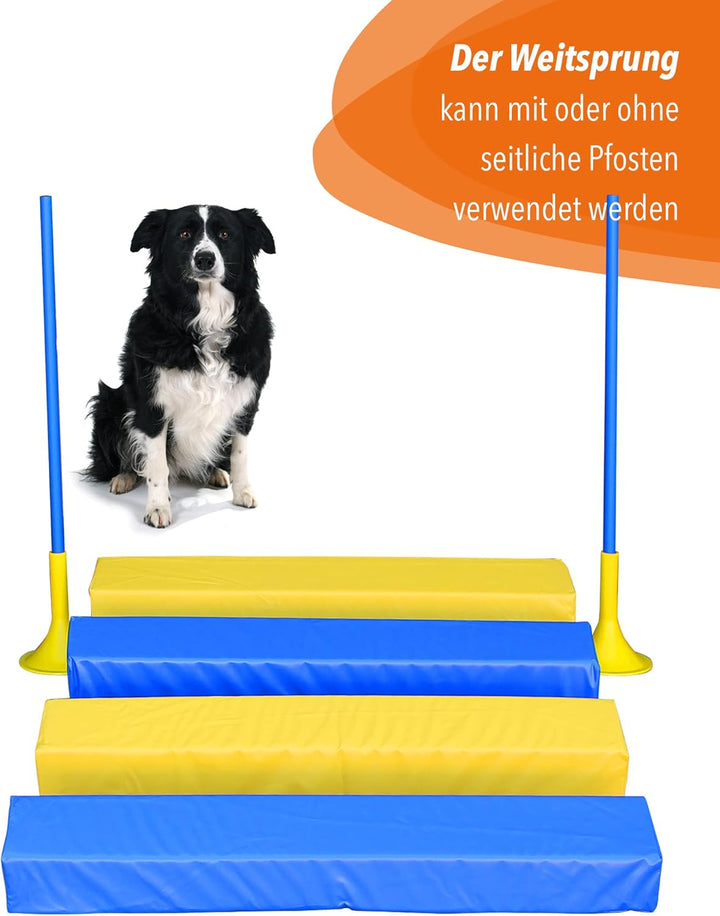 Soft-Weitsprung für Hunde – angstfrei trainieren mit Sicherheit & Spass – FCI-konform – Blau-Gelb –