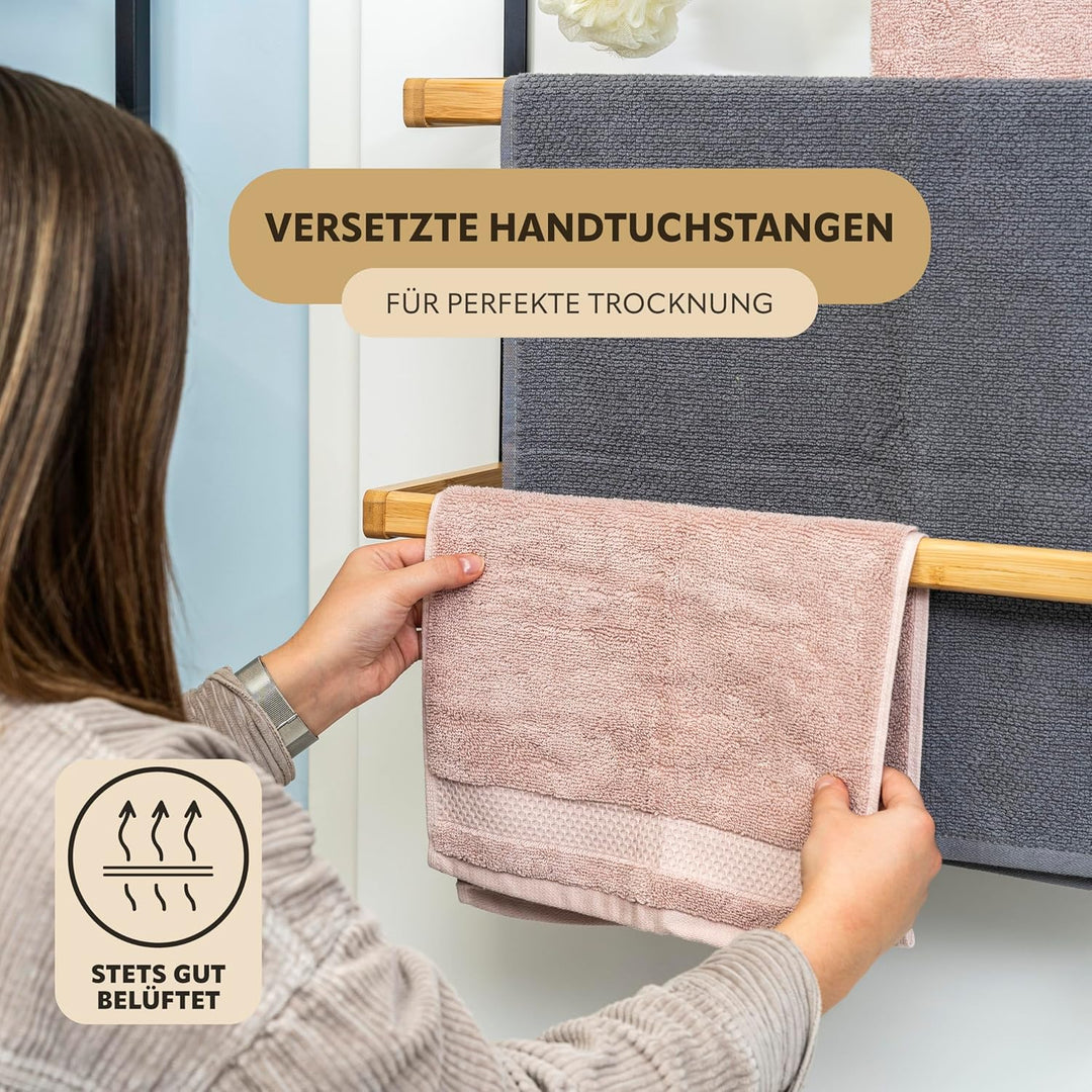 eluno Tür-Hängeregal aus Metall und Bambus, Tür-Handtuchhalter mit 3 Handtuchstangen, 4 praktischen