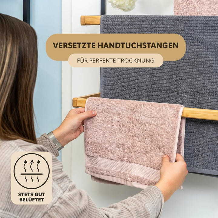 eluno Tür-Hängeregal aus Metall und Bambus, Tür-Handtuchhalter mit 3 Handtuchstangen, 4 praktischen
