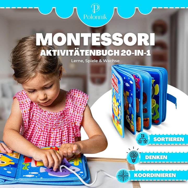 Montessori Busy Book für Kinder von 1, 2, 3 und 4 Jahren, Busy Board, interaktives Lernbuch, sensori
