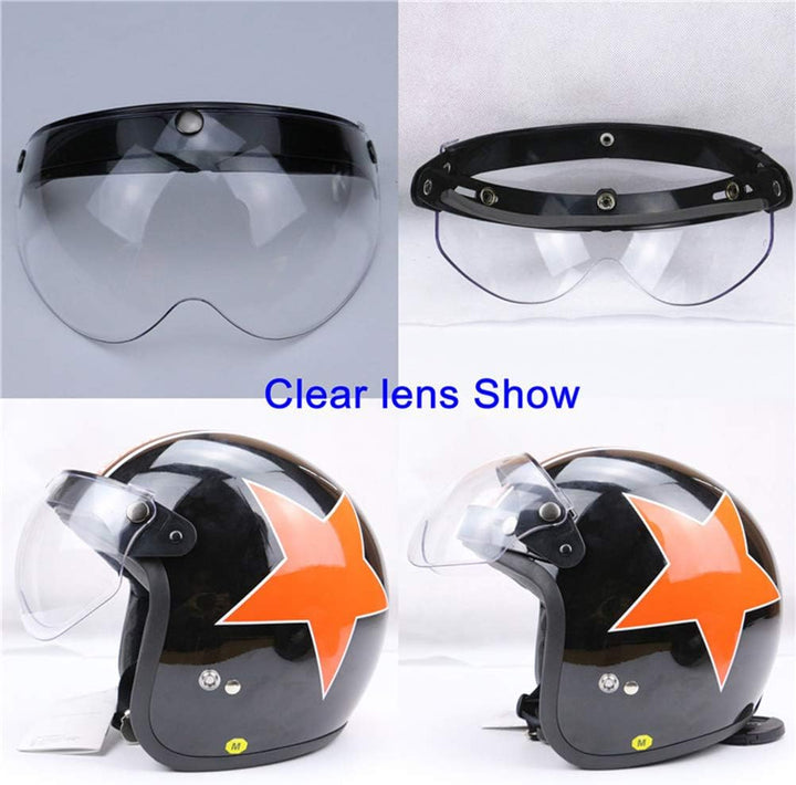 Helmvisier Universelles 3 Druckknopf Winddichtes Sonnenschutz Halbgesicht-Retro Motorradhelm Visier