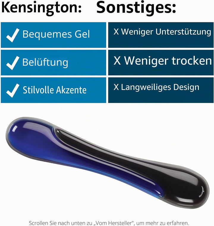 Kensington ergonomische Duo Gel Tastatur Handgelenkauflage, 94 x 483 mm, Rutschfeste und bequeme Han