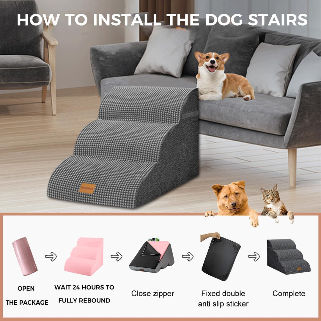 Breiter Hundetreppe 3 Stufen 40cm hoch für Kleine Hunde, Hochdichtem Schaumstoff Haustiertreppe, Was
