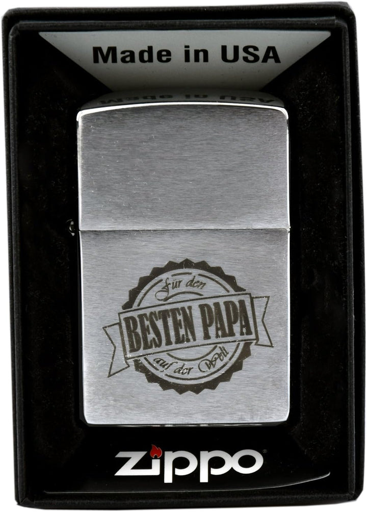 Zippo mit Gravur Bester Papa der Welt auf Chrome Brushed Benzinfeuerzeug - Geschenk - Vater - Vatert