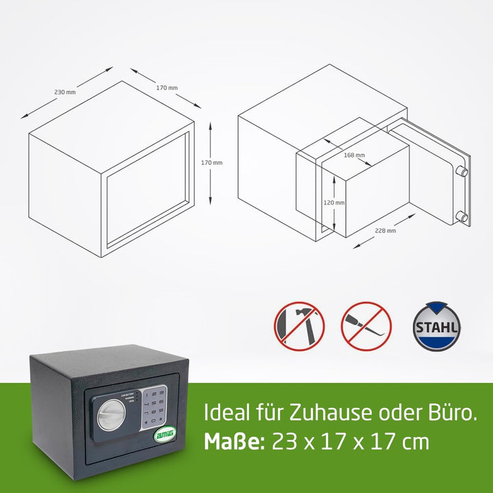 Amig - Tresor mit Tastaturöffnung | Notsicherheitsschlüssel und Knauf | Anti-Bumping-System | Safe z