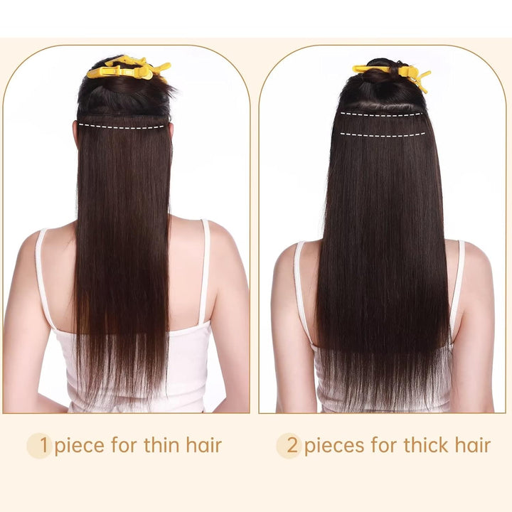 TESS Clip in Extensions Echthaar Braun 45 cm, Ein Stück Clip in Echthaar Haarverlängerung 5 Clips Re