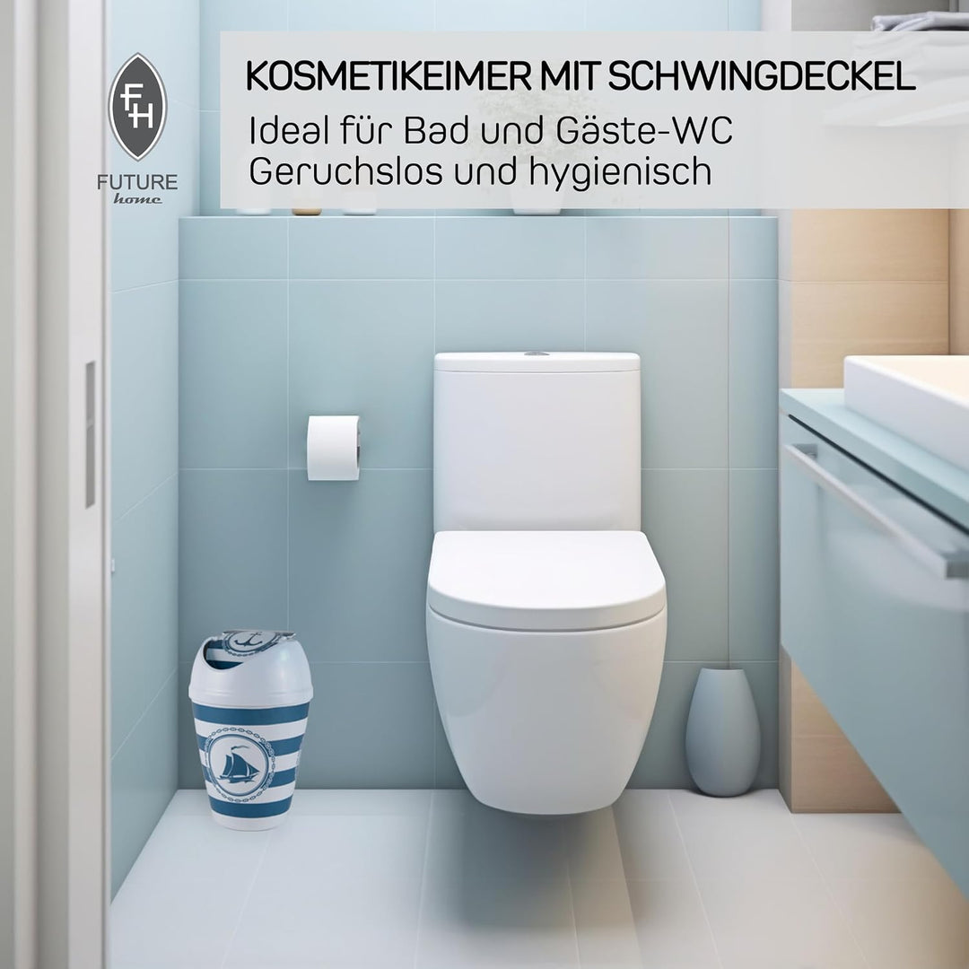FH - Mülleimer Bad, WC Badezimmer Mülleimer Schiff Motiv - Badezimmer Zubehör, Bad Accessoires, aus