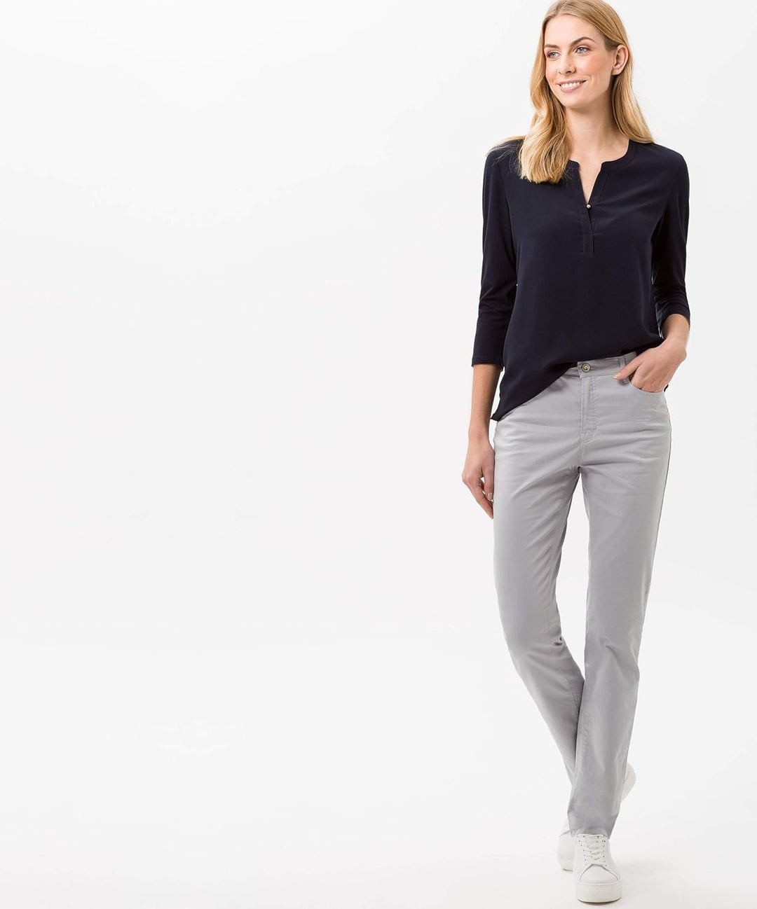 Brax Women's Mary Smart Cotton Trouser 26W / 30L Grey Melange, 26W / 30L Grey Melange