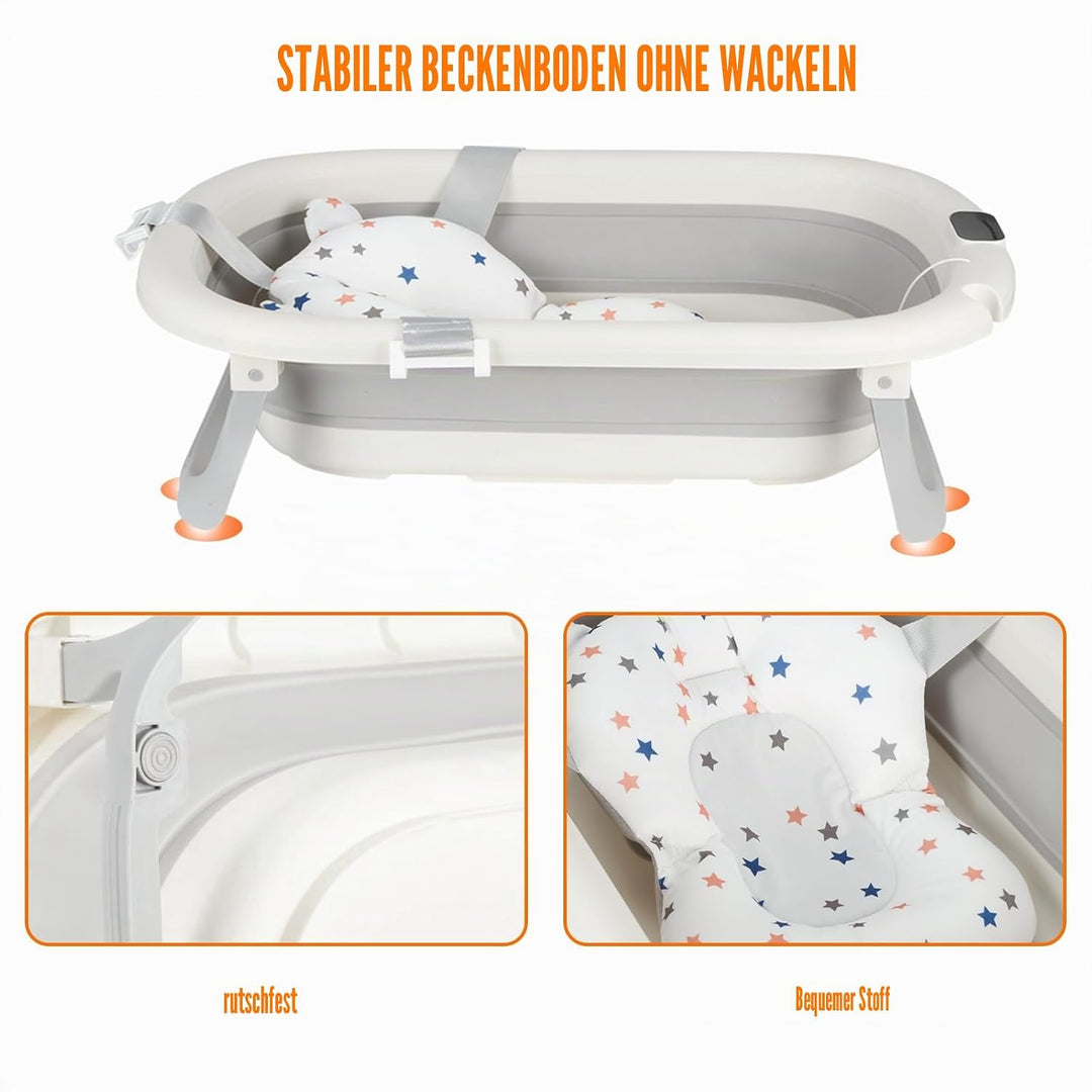 Faltbare Baby Badewanne mit Rutschfestem Kissen – Babywanne Ergonomisch, Tragbare Badewanne für Neug