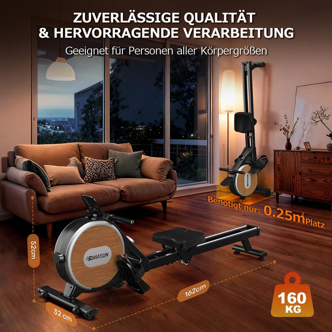 [2026 Neu] Rudergerät für Zuhause, DMASUN Magnetisches Rudergerät mit Upgrade Doppel-Slide-Rails, AP
