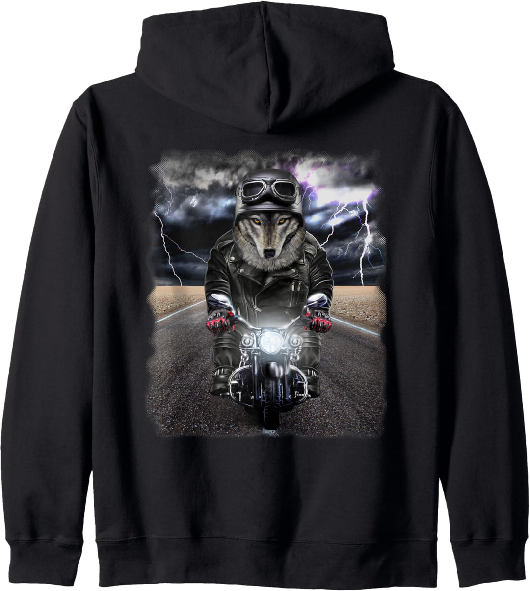 Grauer Wolf, die Motorrad auf Autobahn reitet Kapuzenjacke