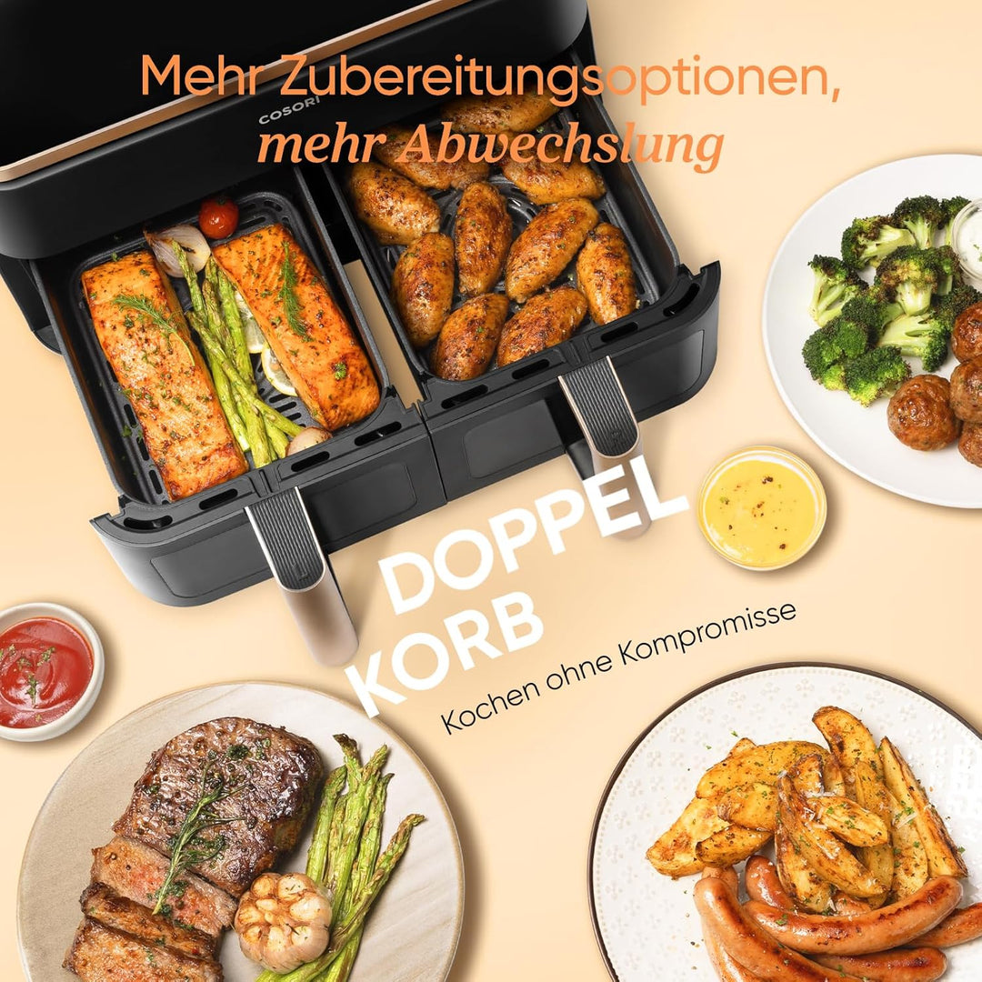 Cosori Heissluftfritteuse 2 Kammern Airfryer, 6-in-1 Dual Zone Air Fryer XXL 8,5 L, Heissluftfritteu