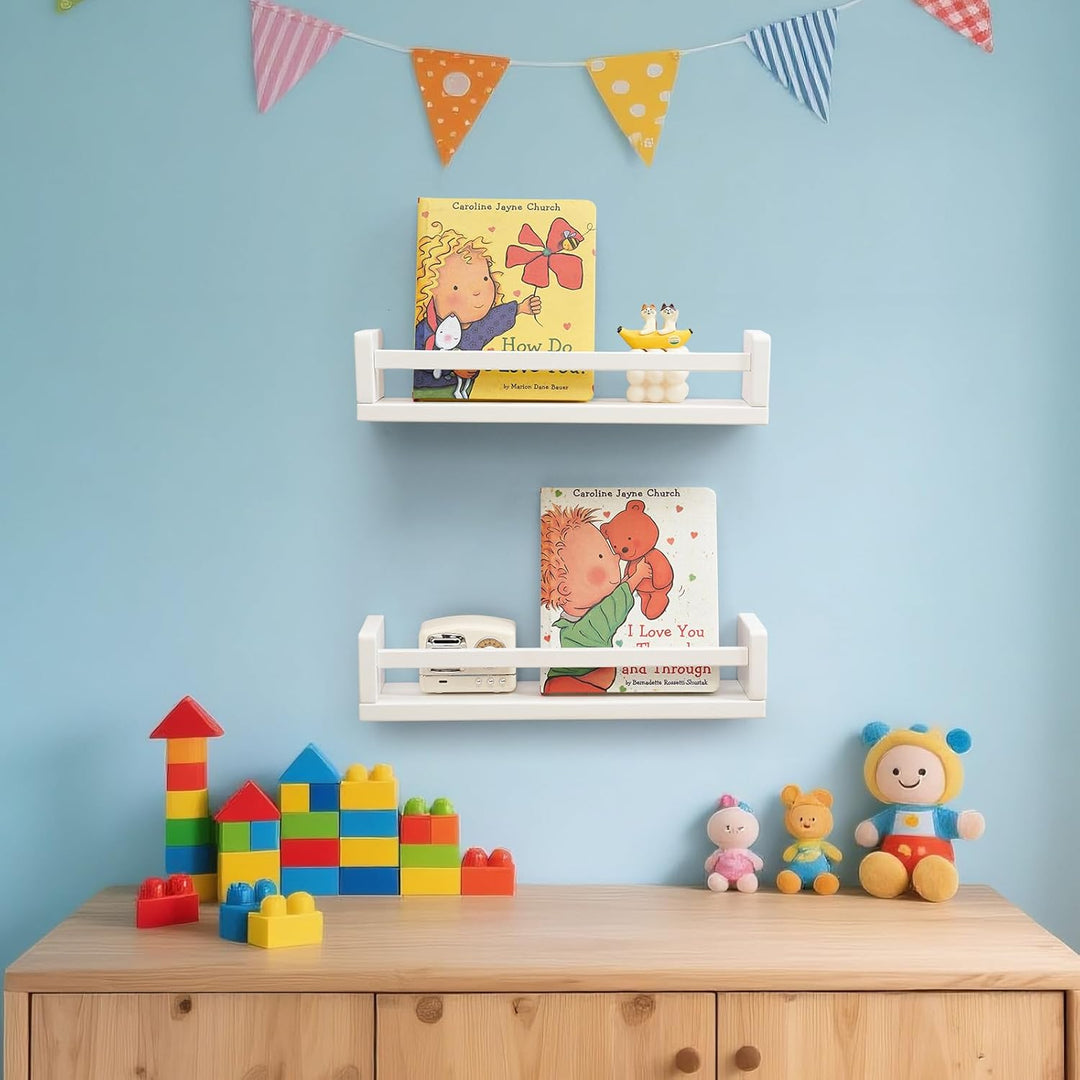 Bücherregal Kinder 2er set,40CM Weiss Nursery Bücherregale für Wand für Kinderzimmer, kleine Wand mo