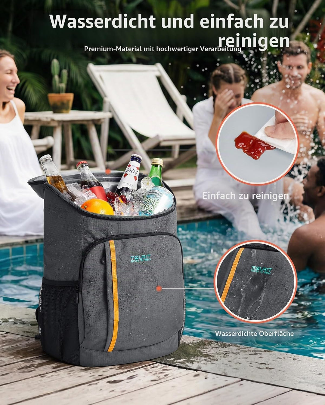 TOURIT Kühlrucksack Leichter Rucksack 28L mit Flaschenöffner Hält 30 Dosen Batik Schwarz, Batik Schw