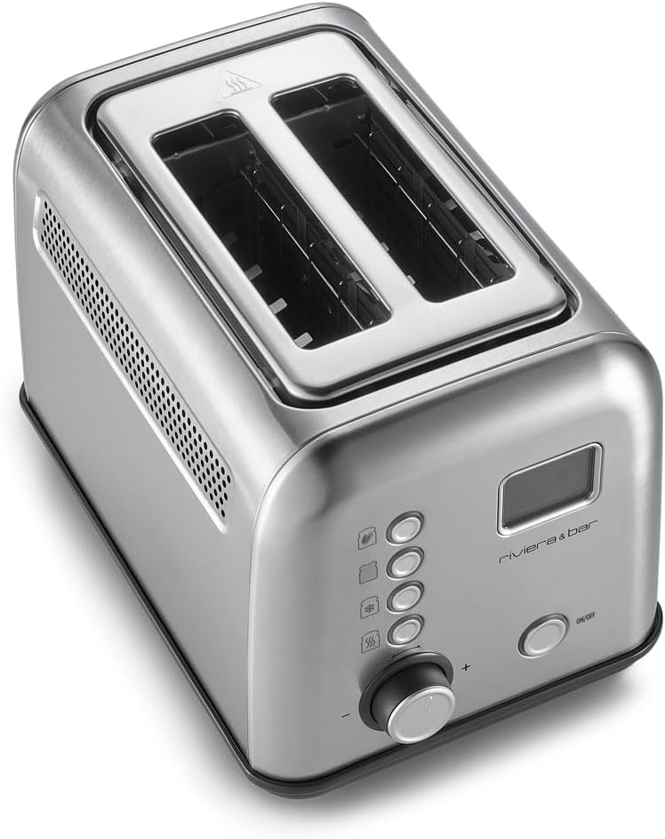 riviera&bar Toaster Automatisch – 2 Scheiben, Extra-Breite Schlitze 4 cm, LCD-Display mit Countdown,