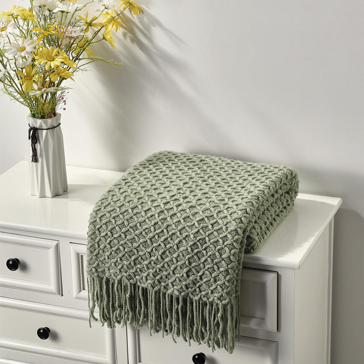 CREVENT Landhaus-Stil Boho Strickdecke für Couch Sofa Sessel Bett Wohnzimmer Dekoration, Weich Warm
