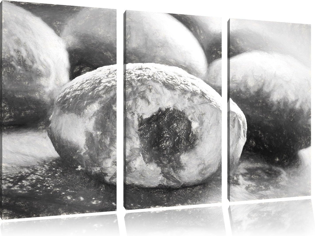 Pixxprint Lecker gefüllte Krapfen Kohle Zeichnung Effekt 3-Teiler Leinwandbild 120x80 Bild auf Leinw