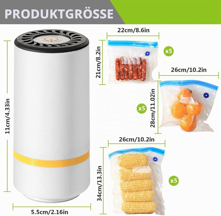 Vakuumiergerät mit 15 Vakuumbeuteln, Vakuumiergerät für Lebensmittel Handvakuumierer Vacuumiergeraet