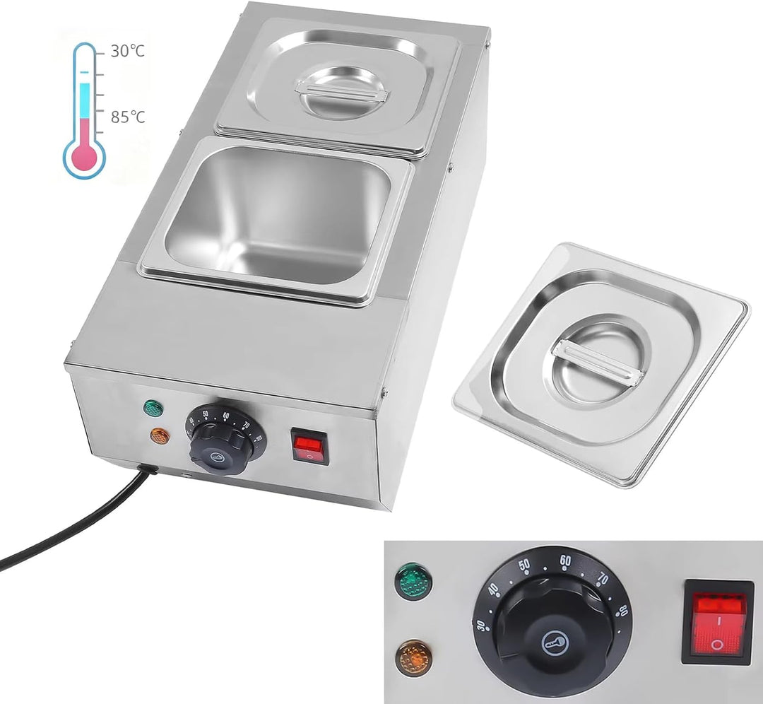 Schokoladenschmelzmaschine 600W, Dua 6L Edelstahltanks, 30-85°C