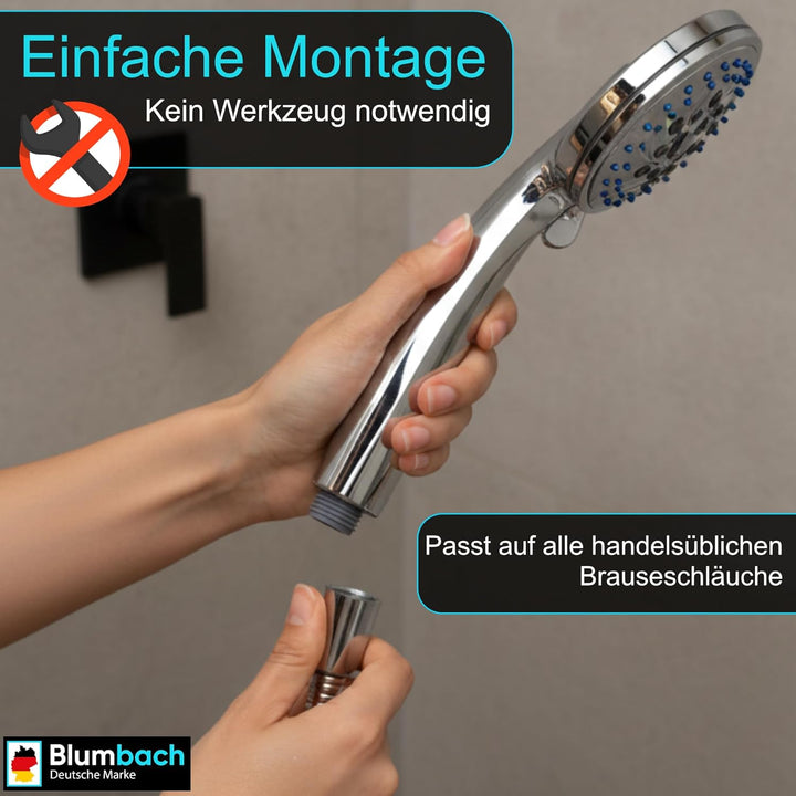 Duschkopf Energy Rain mit 9 Strahlarten, Hochdruck Duschkopf wassersparend, Duschbrause, Handbrause