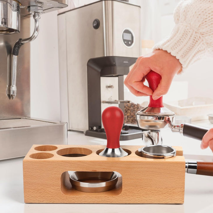 efuturetime Tamperstation 51-54mm Höhenverstellbar, Espresso Tamper Holder Station Holz, Coffee Tamp